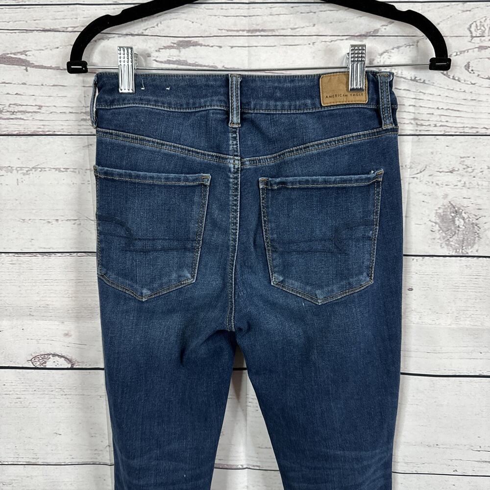 American Eagle Jeans Womens 6 Blue High Rise Jegging Next level Stretch Distress - Picture 5 of 10